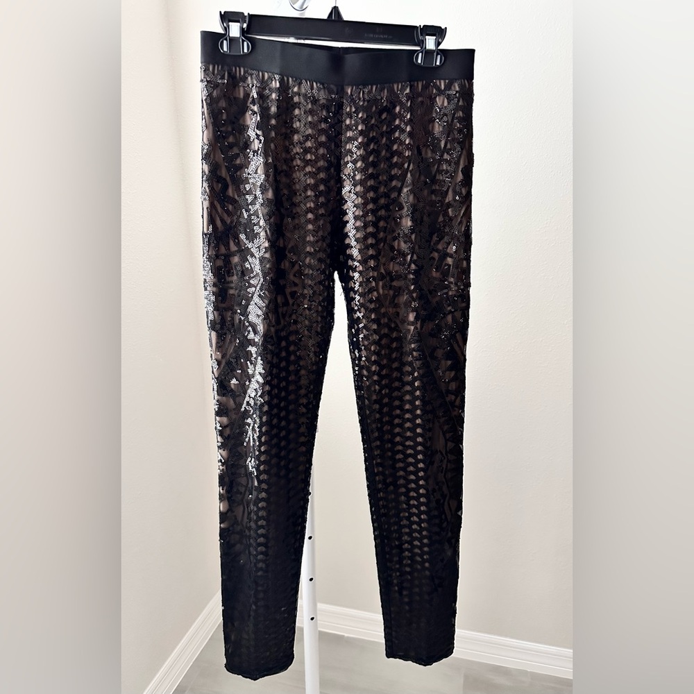 BCBGMaxAzria Black Sequin Leggings